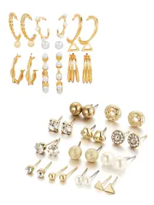 Vembley Set Of 21 Gold-Toned Contemporary Studs & Hoop Earrings