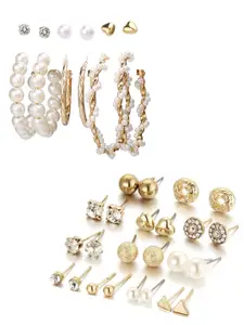 Vembley Gold Plated Set of 18 Studs Earrings