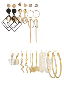 Vembley Combo of 11 Gold-Toned Contemporary Studs Earrings