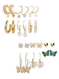 Vembley Combo of 12 Gold-Toned Contemporary Earrings