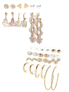 Vembley Combo of 18 Gold-Toned Contemporary Studs Earrings