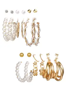 Vembley Set Of 12 Gold-Toned Contemporary Stud & Hoop Earrings