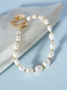 Zaveri Pearls Women White & Gold-Plated Freshwater Natural AAA+ Graduation Rice Bracelet