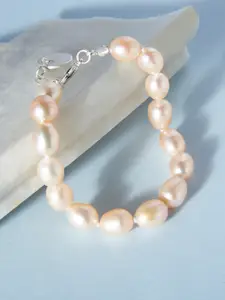 Zaveri Pearls Peach-Coloured Freshwater Natural AAA+ Rice Single Strand Bracelet