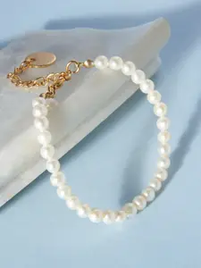 Zaveri Pearls White & Gold-Plated Freshwater Natural 5-6 mm AAA+ Single Strand Bracelet