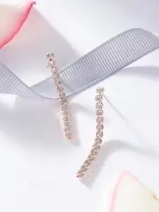 AMI Rose Gold-Plated & White Cubic Zirconia Studded Contemporary Drop Earrings