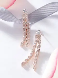 AMI Rose Gold-Plated Cubic Zirconia Studded Contemporary Drop Earrings