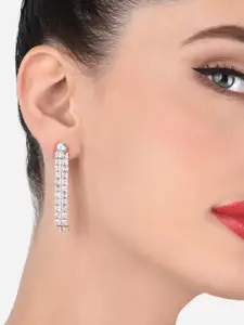 AMI Rose Gold Plated Cubic Zirconia Studded Contemporary Drop Earrings