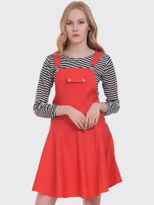 BUY NEW TREND Women Pink Solid Dungaree Skirt With T-Shirt