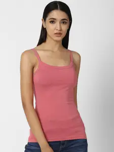 FOREVER 21 Women Rose Pink Solid Fitted Top