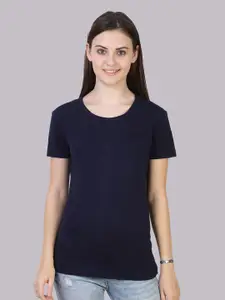 Fleximaa Women Navy Blue Running Cotton T-shirt