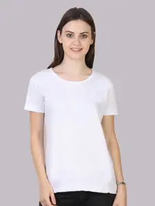 Fleximaa Women White Drop-Shoulder Sleeves Raw Edge Running T-shirt