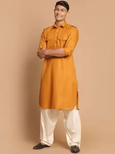 VASTRAMAY Men Rust Brown & Cream-Coloured Kurta with Patiala