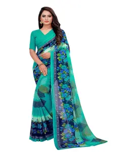 Florence Green & Blue Floral Pure Georgette Saree
