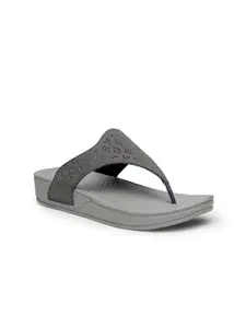 DA NATURO ITALY Women Grey Rubber Thong Flip-Flops