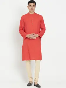 Fabindia Men Red Geometric Dobby Cotton Kurta