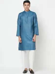 Fabindia Men Teal Striped Kurta