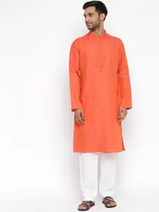 Fabindia Men Orange Thread Work Kurta
