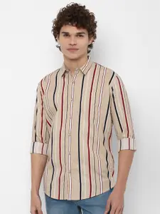 FOREVER 21 Men Beige Striped Cotton Casual Shirt