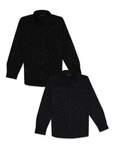 V-Mart Boys Pack of 2 Black & Navy Blue Standard Printed Casual Shirt