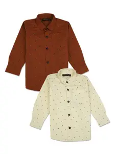 V-Mart Pack of 2 Boys Beige & Rust Standard Printed Cotton Casual Shirt