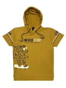 CAVIO Boys Gold-Toned Printed Hooded T-shirt