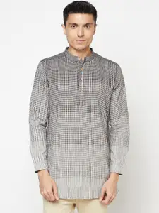 Fabindia Men Grey Striped Patchwork Kurta