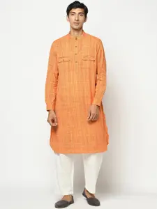 Fabindia Men Yellow Striped Thread Work Kurta