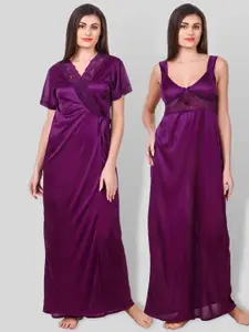 Fasense Purple Satin Maxi Nightdress With Robe
