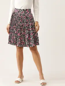 Antheaa Women Pink & Black Abstract Printed Accordian Pleated A-Line Skirt