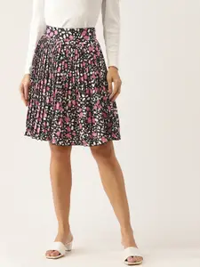 Antheaa Women Pink & Black Abstract Printed Accordian Pleated A-Line Skirt