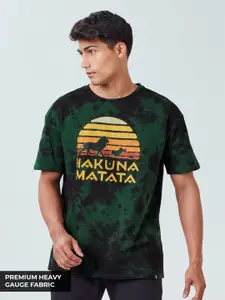 The Souled Store Men Black & Green Tie & Dye Lion King Hakuna Matata Oversized T-Shirt