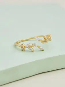 Kushal's Fashion Jewellery Gold-Plated White CZ-Studded Adjustable Finger Ring