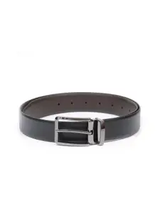 thickskin Men Black Textured Leather Reversible Formal Belt