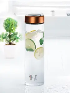 Cello Transparent & Copper-Toned Solid H2O Borosilicate Glass Water Bottle 600 ml