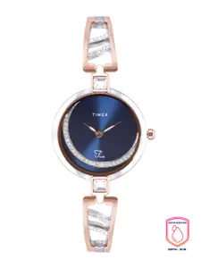 Timex Women Blue Embellished Dial & Silver Toned Bracelet Straps Analogue Watch TWEL15202