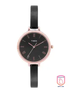 Timex Women Black Brass Dial & Black Bracelet Style Straps Analogue Watch TWEL12818