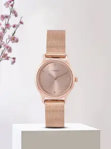 Timex Women Rose Gold-Toned Brass Dial Analogue Watch TW0TL8710