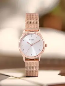 Timex Women Silver-Toned Brass Dial Analogue Watch TW0TL8709