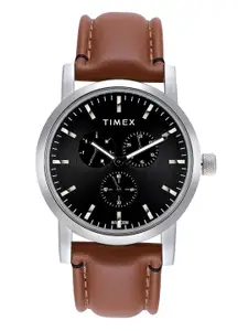 Timex Men Black Dial & Brown Leather Straps Analogue Watch TWEG16607