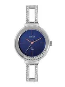 Timex Women Blue Brass Dial & Silver Toned Bracelet Style Straps Analogue Watch TWEL13500