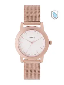 Timex Women White Brass Dial & Rose Gold Toned Analogue Watch TW000W110
