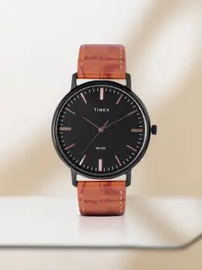 Timex Men Black Dial & Brown Croc Textured Leather Straps Analogue Watch TW0TG8004
