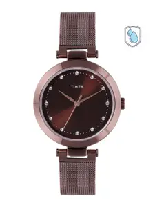 Timex Women Brown Embellished Dial & Bracelet Style Straps Analogue Watch TWEL11825