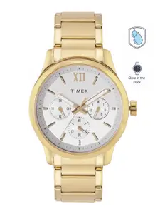 Timex Men White Dial & Gold Toned Stainless Steel Bracelet Straps Analogue Watch TW0TG7604