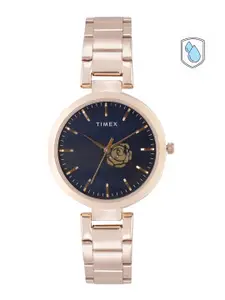 Timex Women Blue Dial & Rose Gold-Toned Bracelet Style Straps Analogue Watch TW000X229