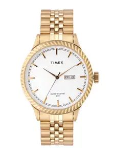 Timex Men White Dial & Gold Toned Stainless Steel Bracelet Straps Analogue Watch TW0TG7501