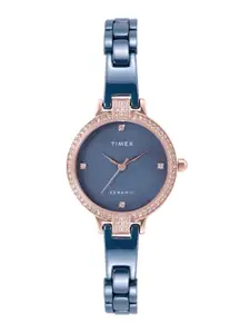 Timex Women Blue Mother of Pearl Dial & Blue Ceramic Butterfly Style Straps Analogue Watch