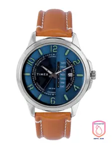 Timex Men Blue Patterned Dial & Brown Leather Straps Analogue Watch TWEG16500