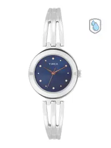 Timex Women Blue Embellished Dial & Silver-Toned Bracelet Style Analogue Watch TWTL10303